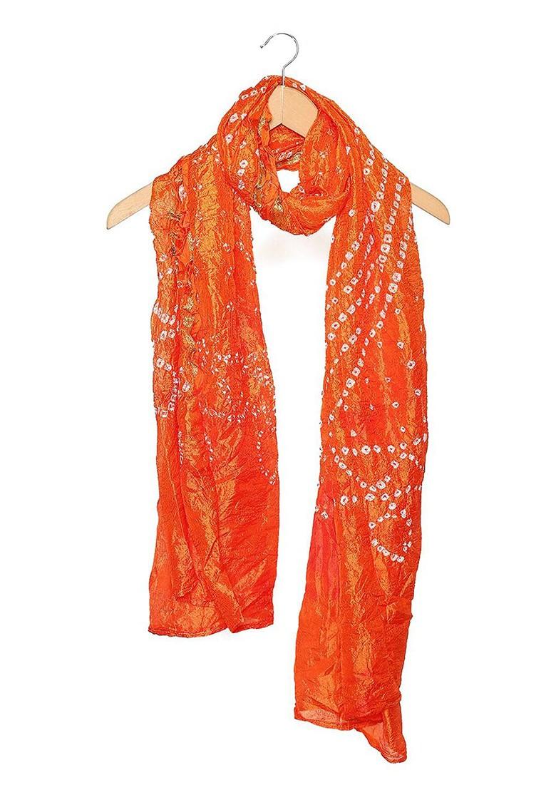Men Orange And White Printed Bandhani Dupatta