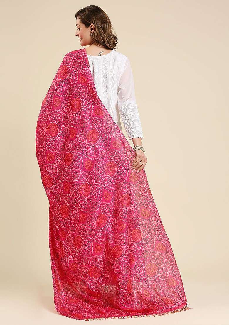 Bandhani Printed Dupatta With Tasselled Border - Indya