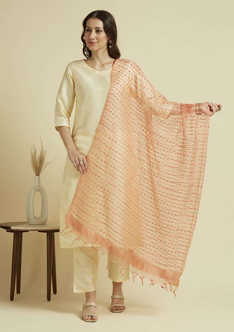 Woven Design Organza Dupatta With Zari - Indya