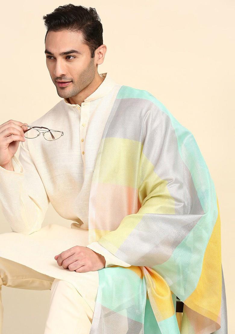 Men Blue And Yellow Woven Design Dupatta