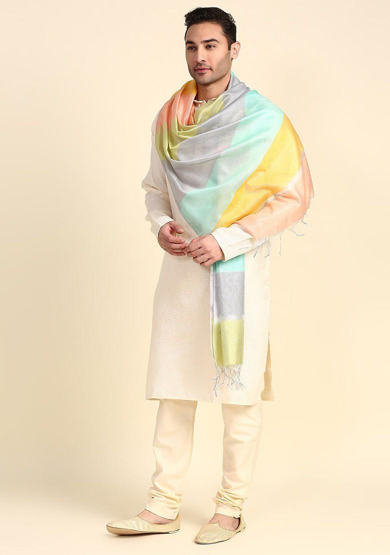 Men Blue And Yellow Woven Design Dupatta