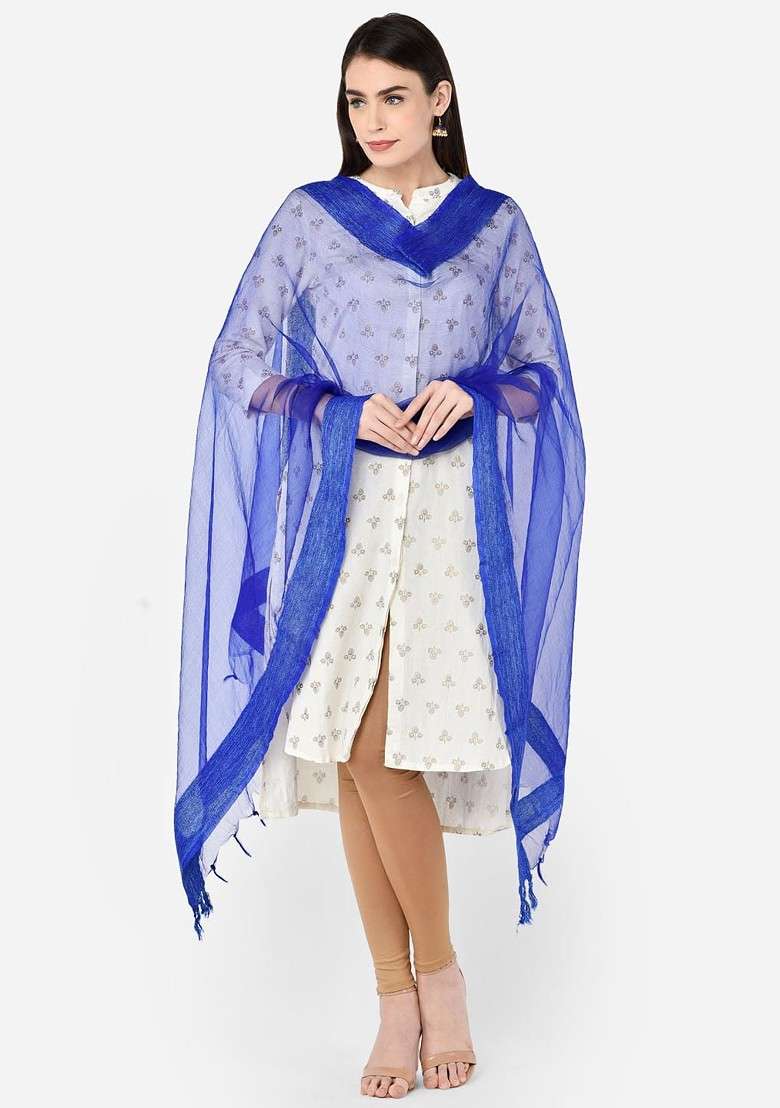 Blue Solid Organza Dupatta - Indya