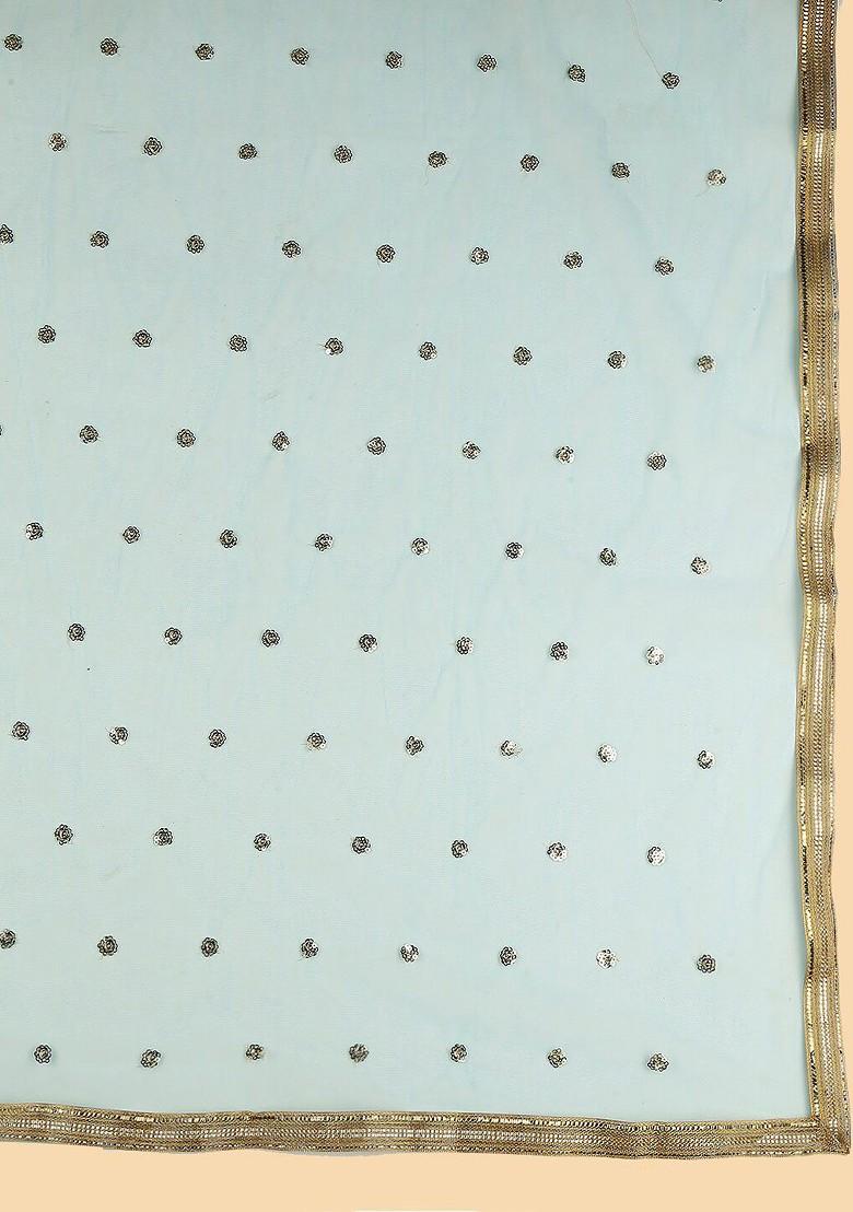 Geometric Embroidered Sequinned Detailed Net Dupatta