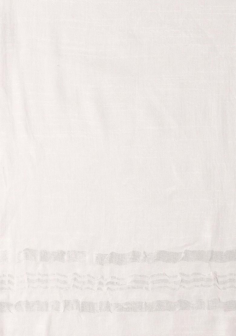 Women White Solid Linen Dupatta