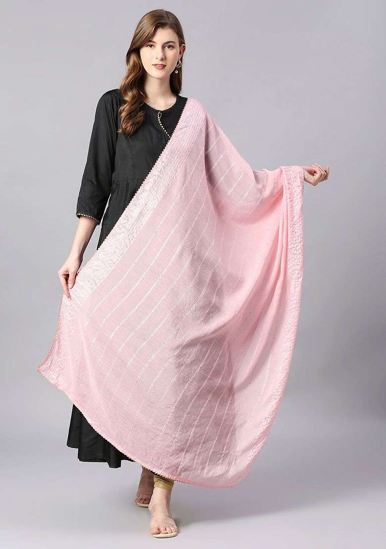 Embroidered Cotton Chanderi Dupatta - Indya