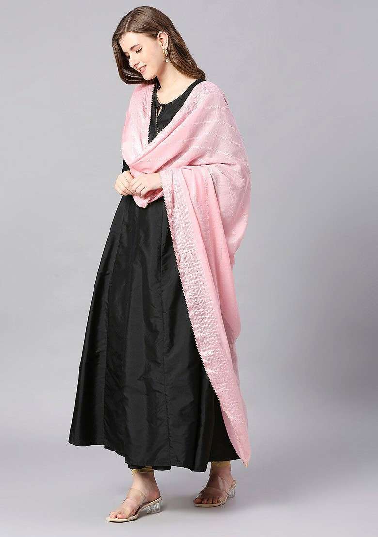 Embroidered Cotton Chanderi Dupatta - Indya