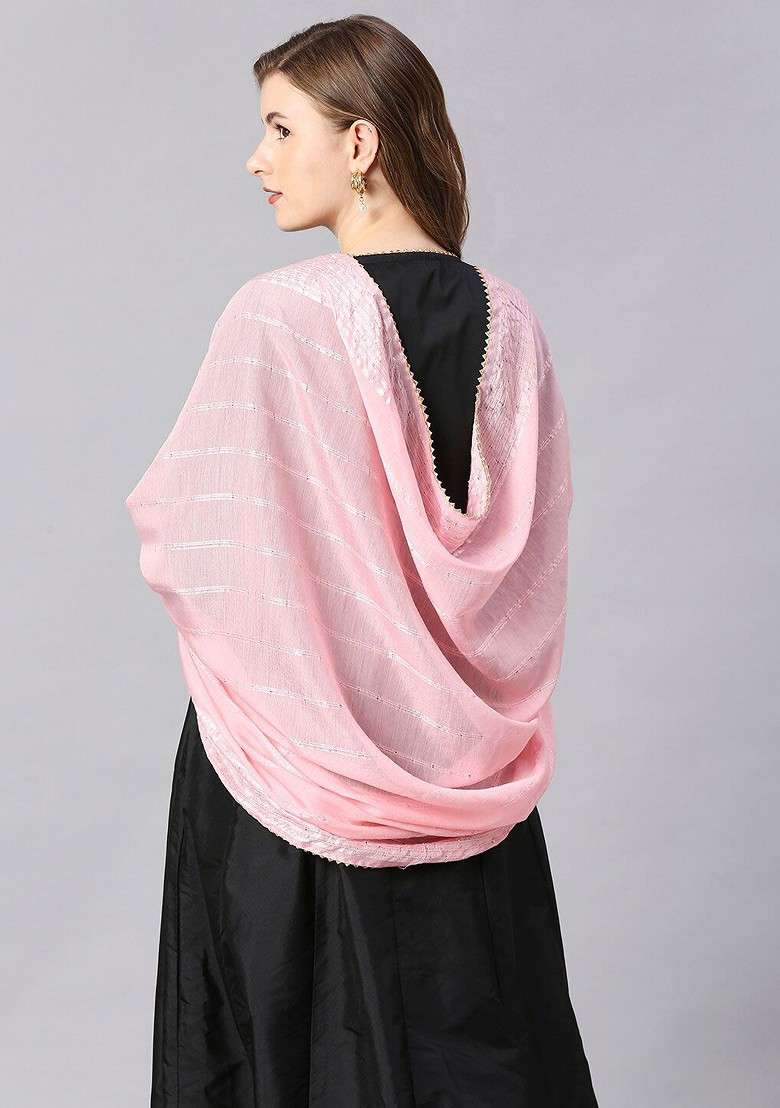 Embroidered Cotton Chanderi Dupatta - Indya