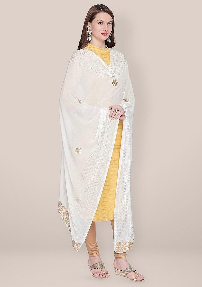 Embroidered Dupatta With Gotta Patti