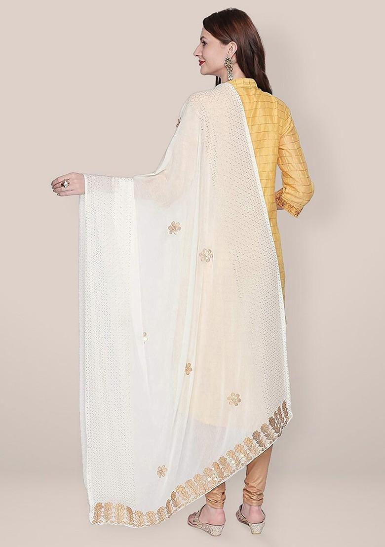 Embroidered Dupatta With Gotta Patti