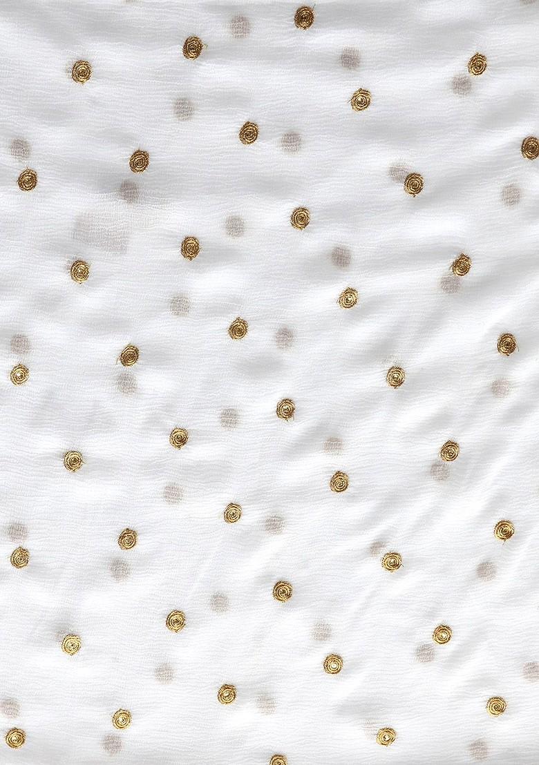 White And Gold Toned Embroidered And Embellished Chiffon Dupatta