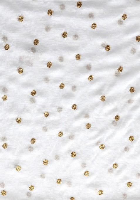 White And Gold Toned Embroidered And Embellished Chiffon Dupatta