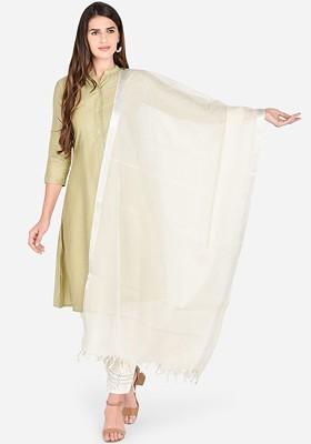 Pure Cotton Cream Coloured Solid Mangalgiri Pure Cotton Dupatta