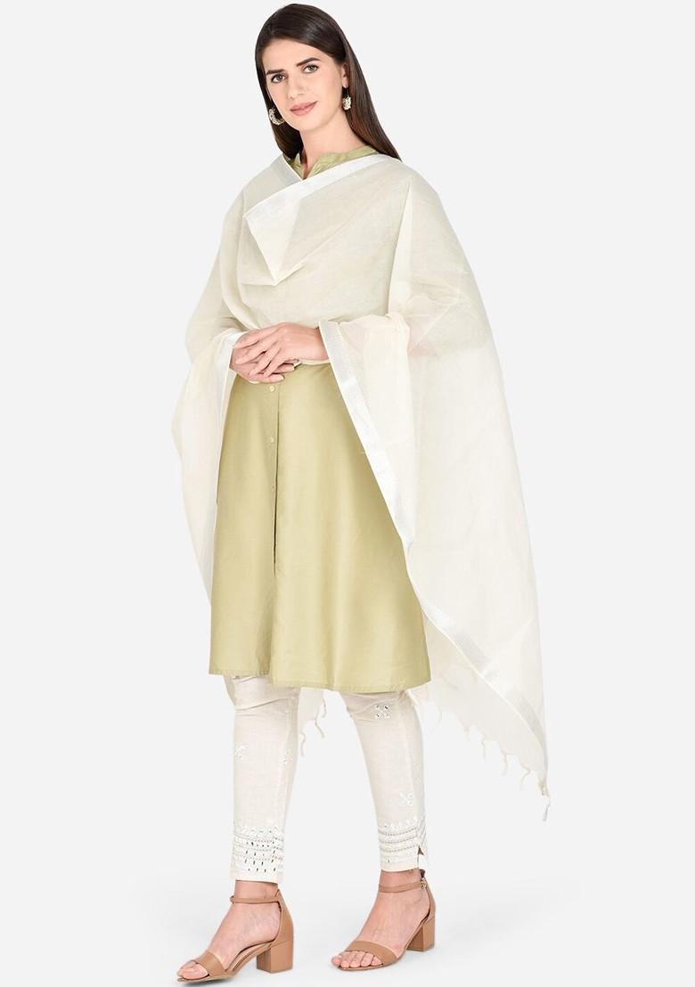 Pure Cotton Cream Coloured Solid Mangalgiri Pure Cotton Dupatta