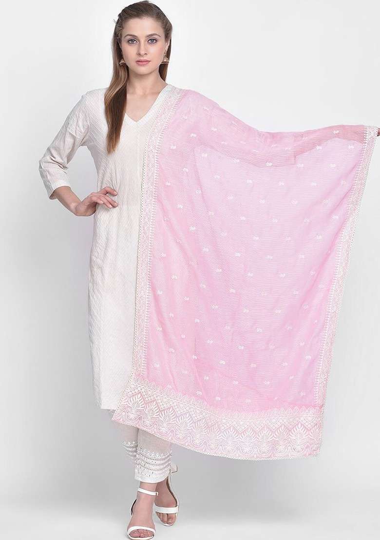 Embroidered Dupatta With Thread Work - Indya