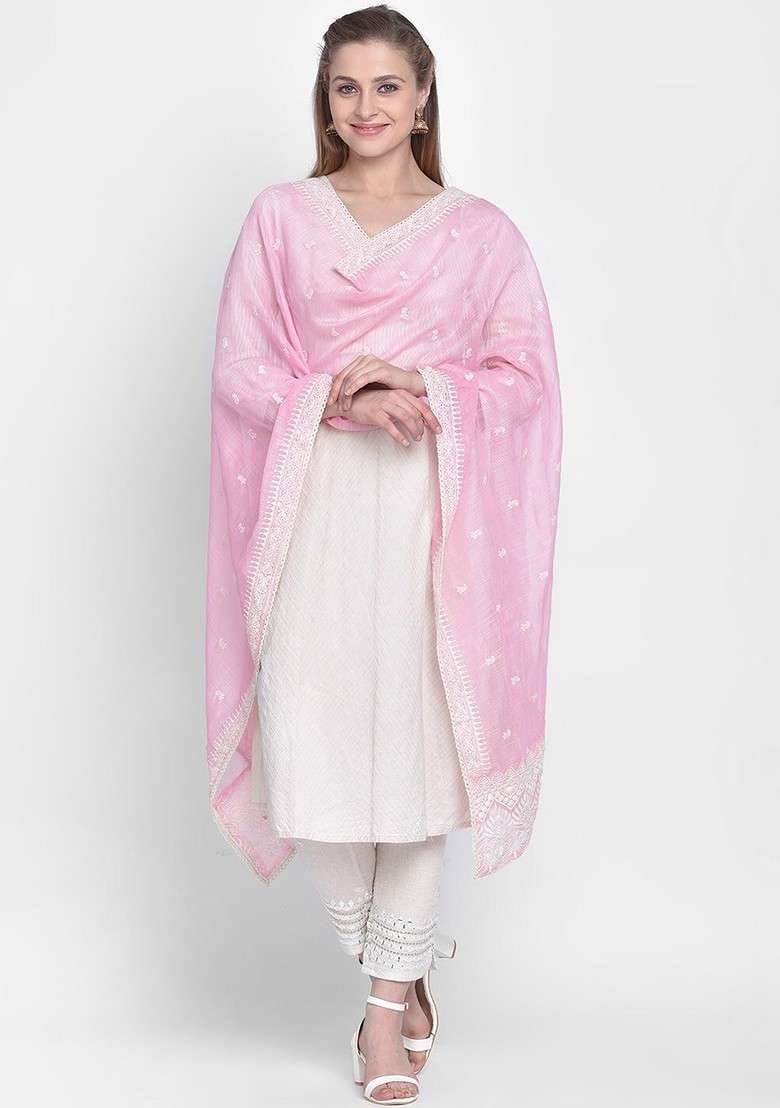 Embroidered Dupatta With Thread Work - Indya