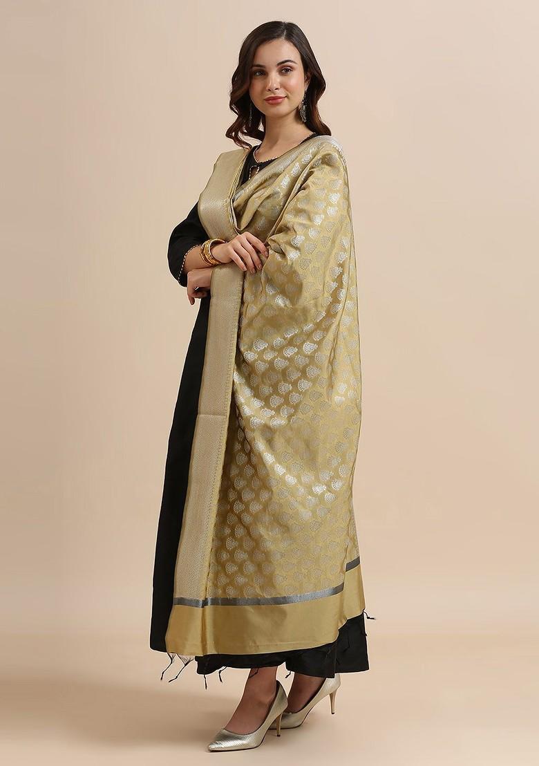 Ethnic Motifs Woven Designed Banarasi Silk Dupatta