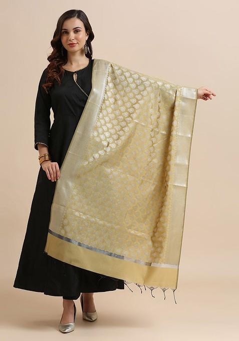 Ethnic Motifs Woven Designed Banarasi Silk Dupatta