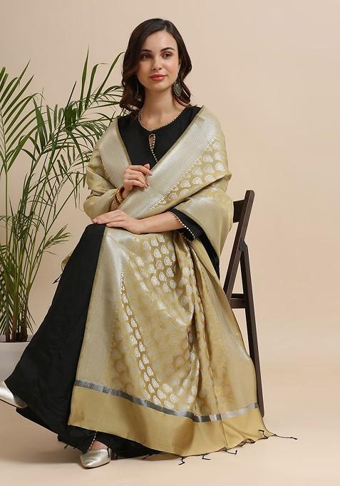 Ethnic Motifs Woven Designed Banarasi Silk Dupatta