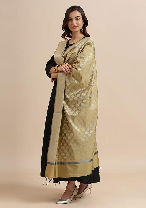 Ethnic Motifs Woven Designed Banarasi Silk Dupatta