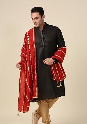 Men Red And Gold Toned Embroidered Dupatta
