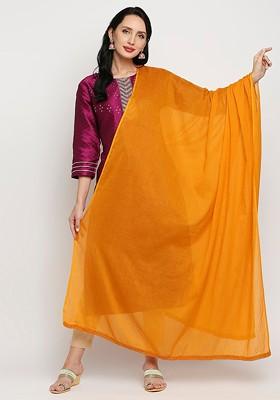 Women Mustard Yellow Solid Dupatta