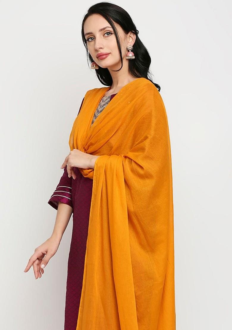 Women Mustard Yellow Solid Dupatta