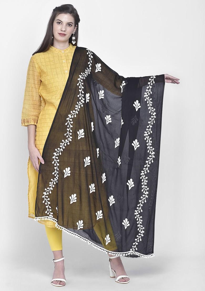 Black And White Embroidered Dupatta