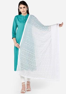 White Embroidered Chiffon Dupatta