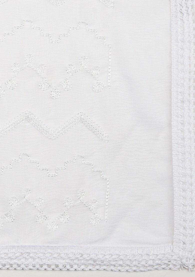 White Embroidered Chiffon Dupatta