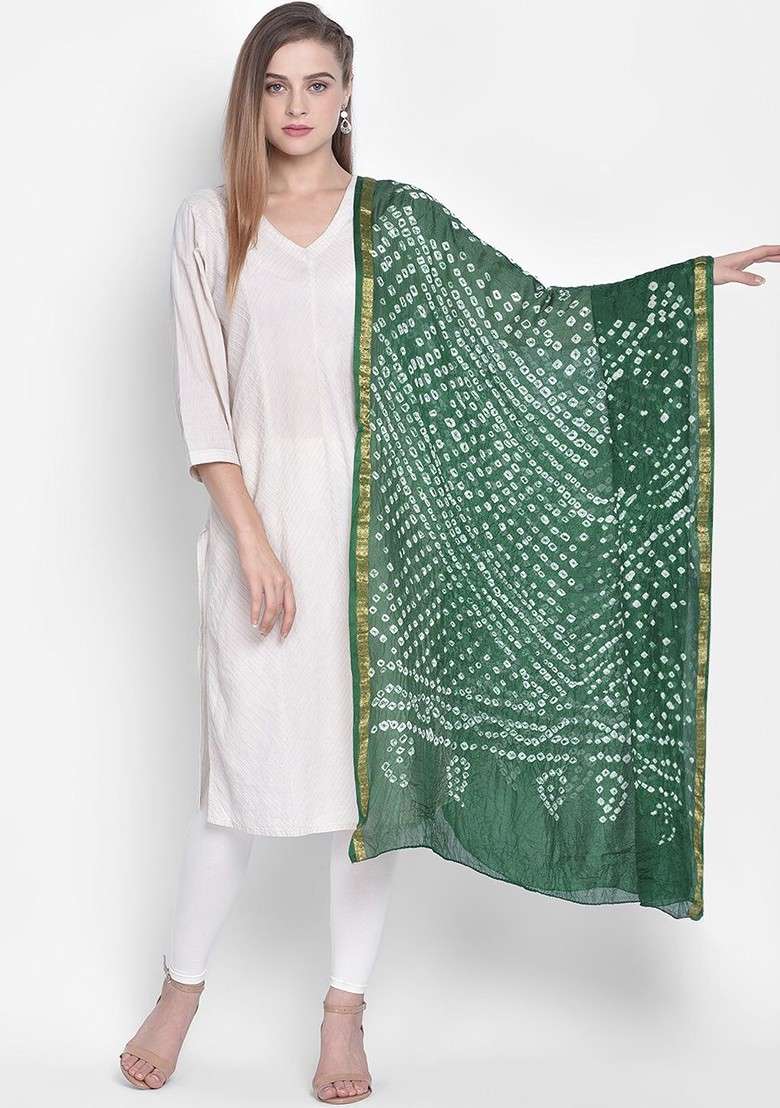 Printed Bandhani Dupatta With Zari - Indya