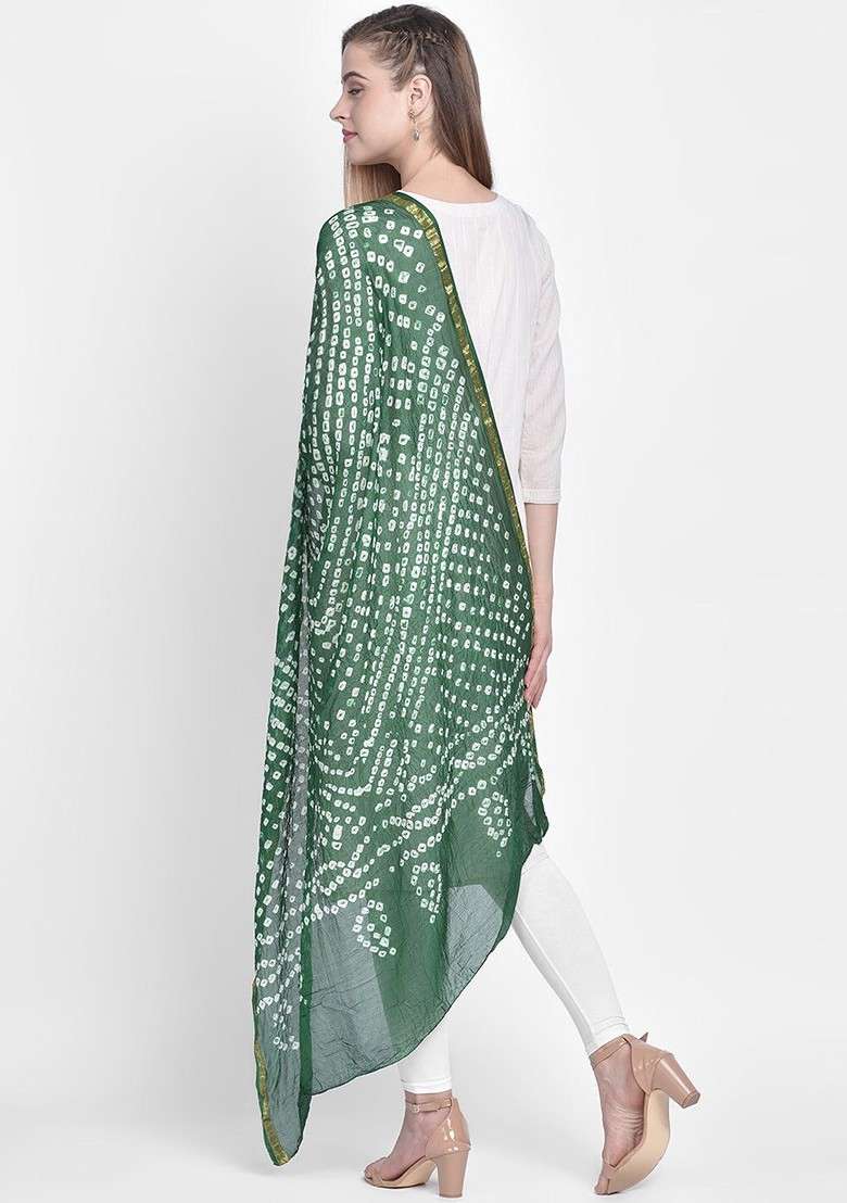 Printed Bandhani Dupatta With Zari - Indya