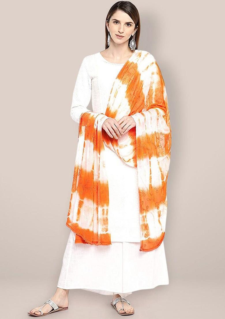 Ombre Dyed Shibori Chiffon Dupatta With Thread Work
