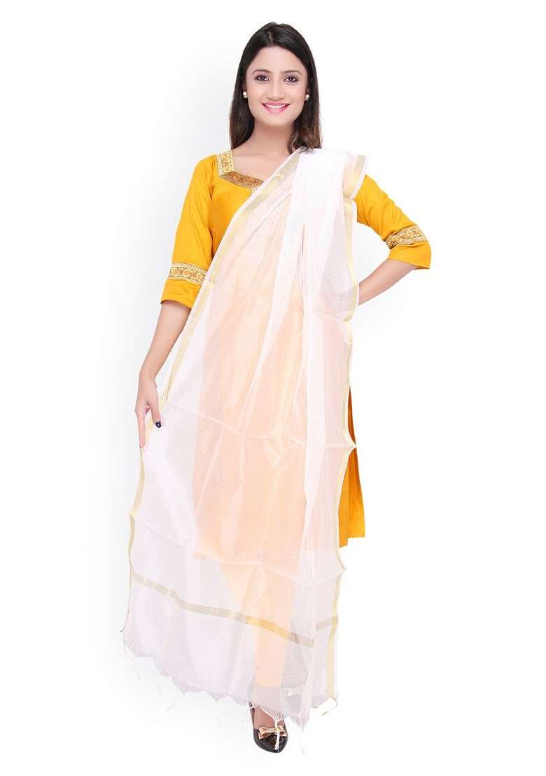 White Silk Dupatta - Indya
