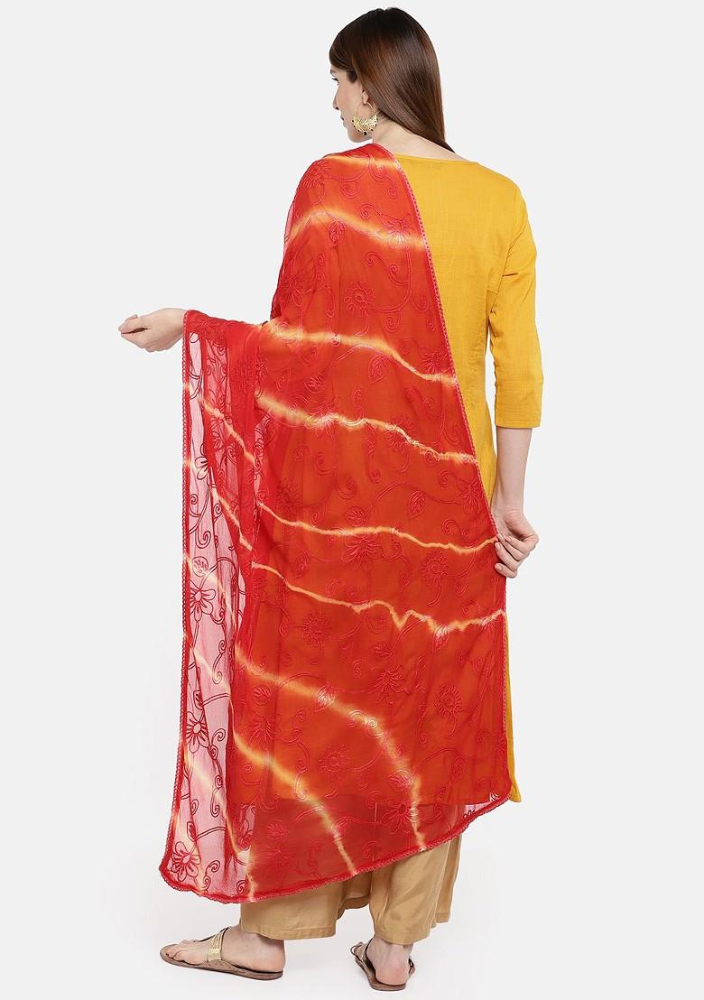 Red And Beige Embroidered Dupatta