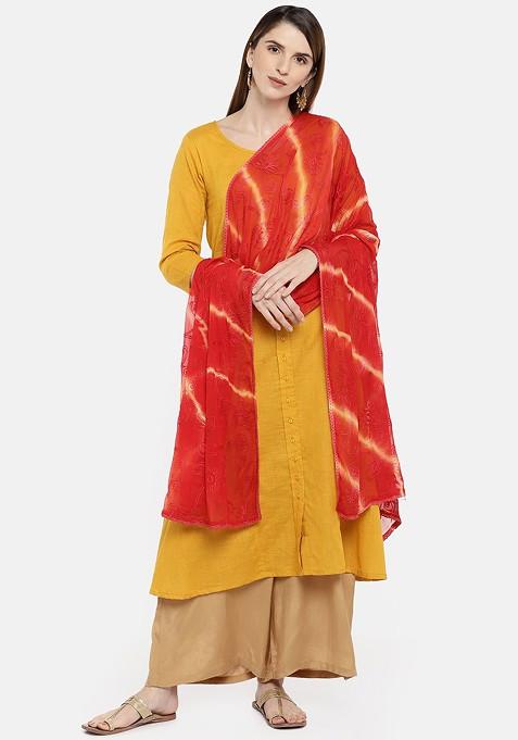 Red And Beige Embroidered Dupatta