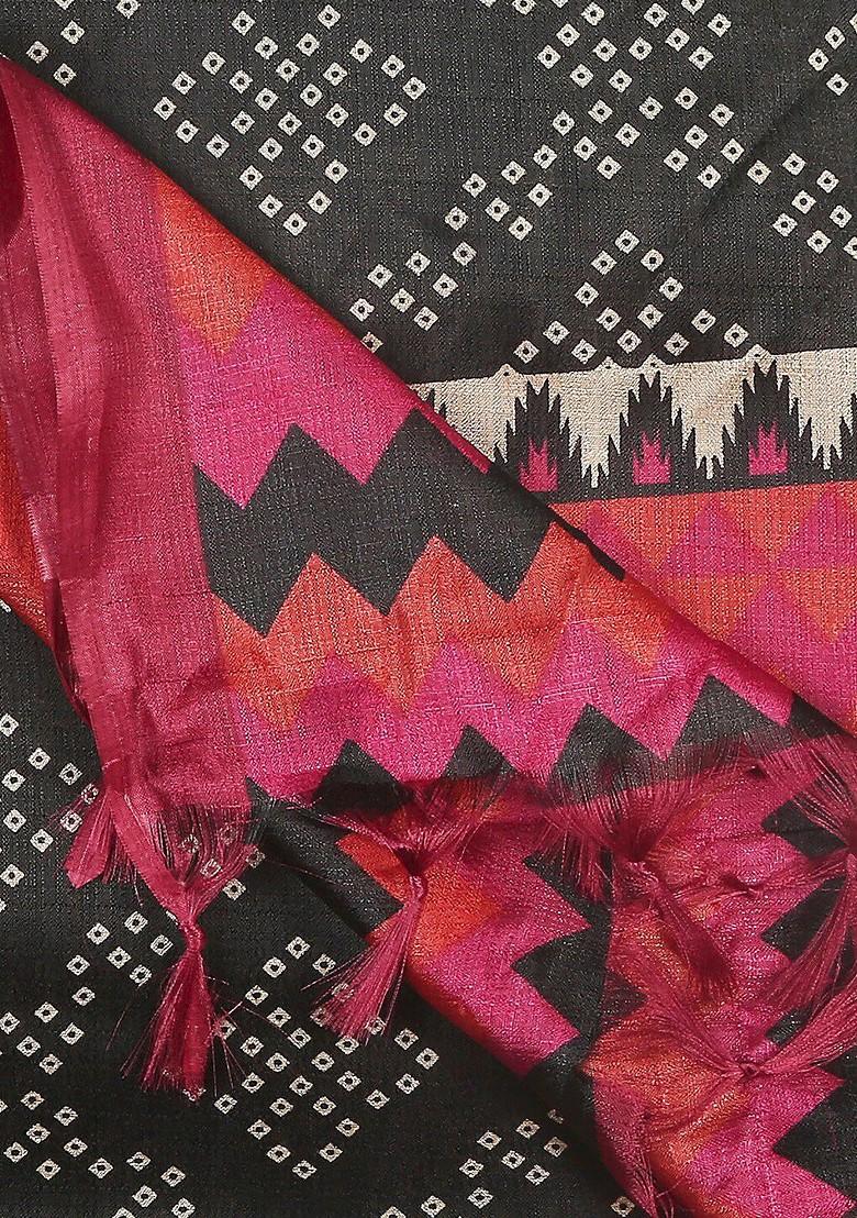 Black And Pink Printed Art Silk Dupatta