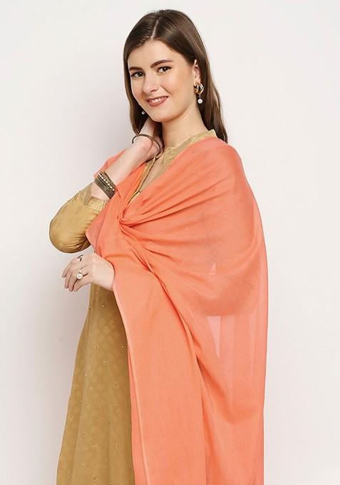 Peach Coloured Pure Cotton Dupatta