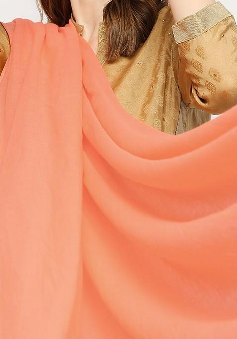 Peach Coloured Pure Cotton Dupatta