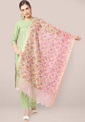 Women Pink And Orange Printed Dupatta