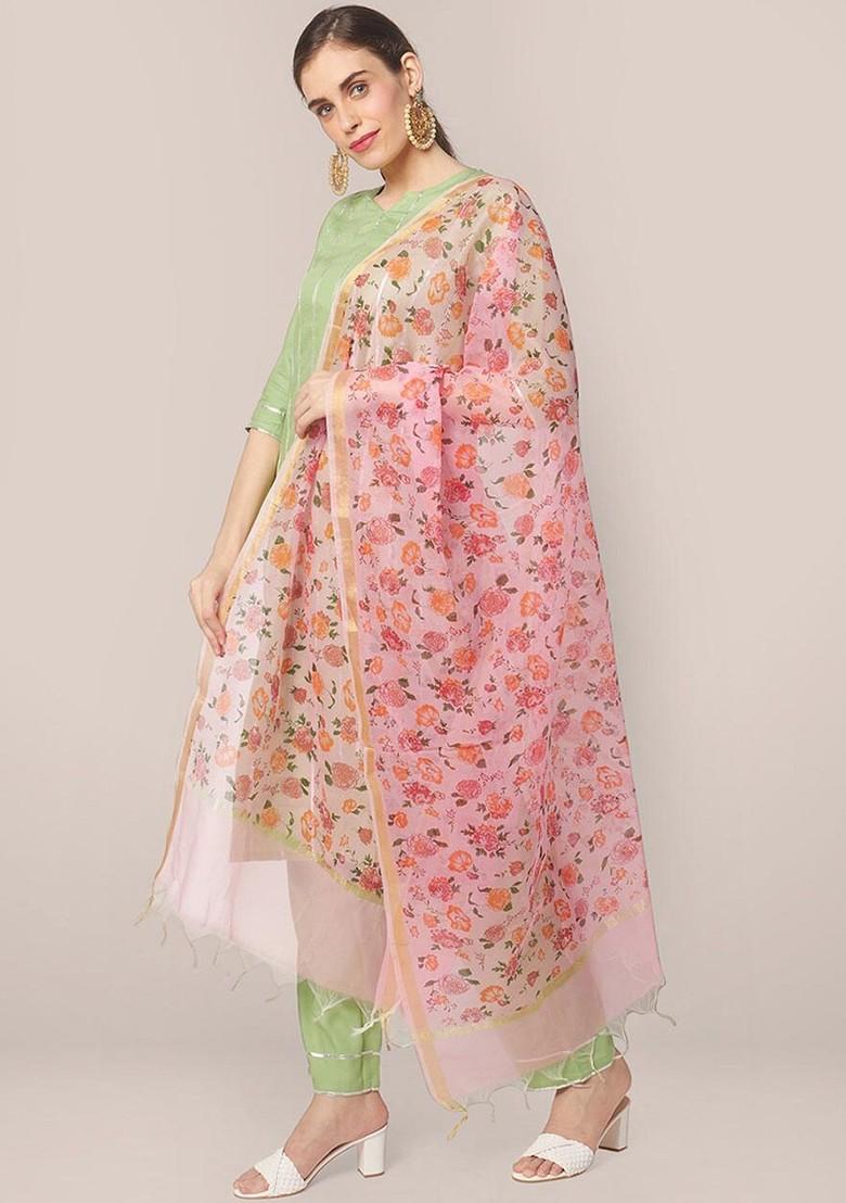 Women Pink And Orange Printed Dupatta