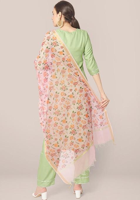 Women Pink And Orange Printed Dupatta