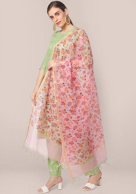Women Pink And Orange Printed Dupatta