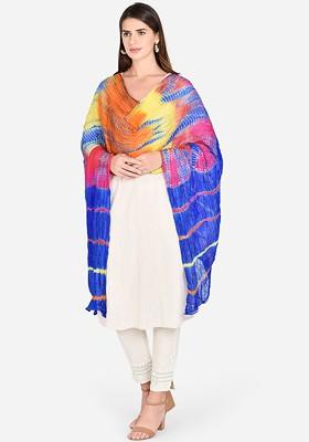 Multicoloured And Orange Leheriya Dupatta