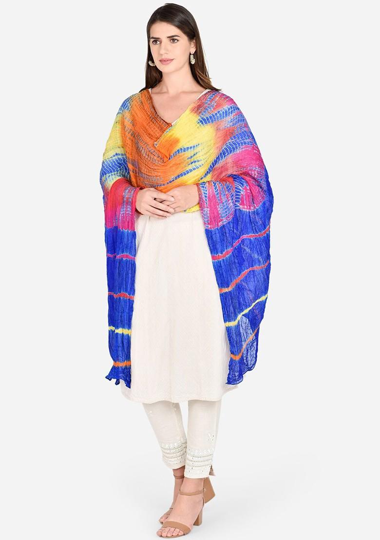 Multicoloured And Orange Leheriya Dupatta