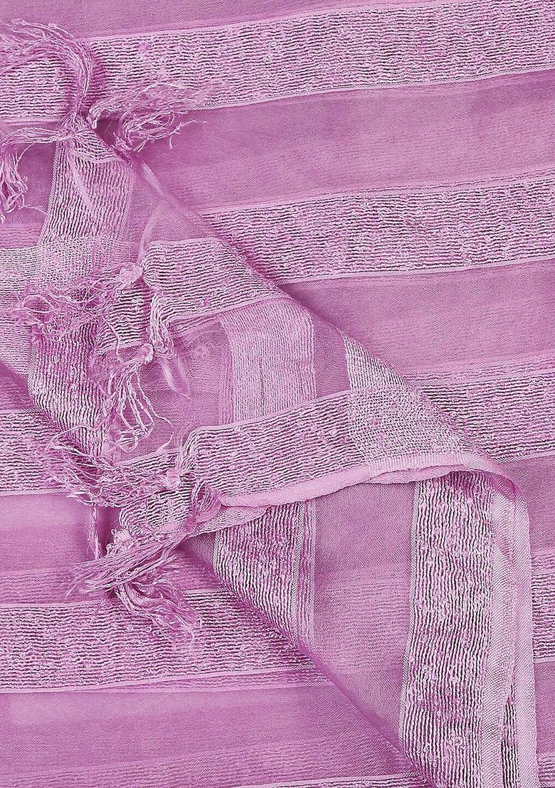 Mauve And Silver Toned Woven Design Organza Dupatta