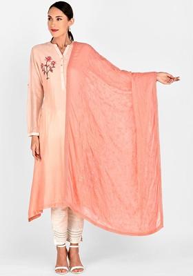 Peach Coloured Embroidered Dupatta