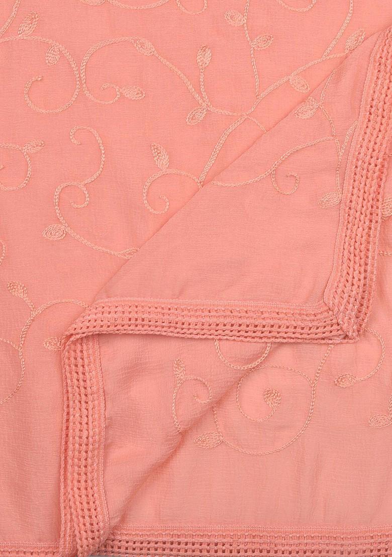 Peach Coloured Embroidered Dupatta