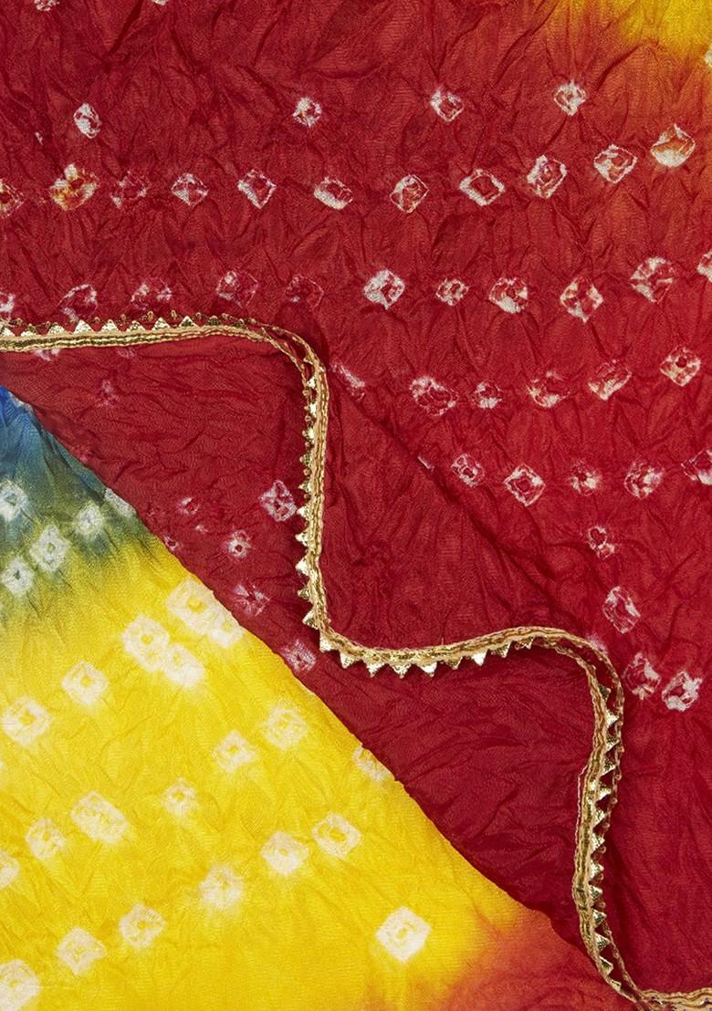 Women Bandhini Stole With Lace