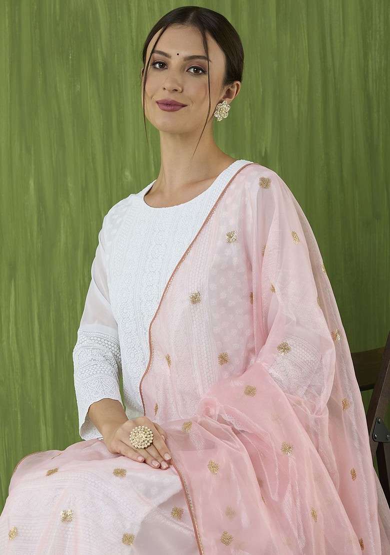 Embroidered Dupatta With Sequinned - Indya