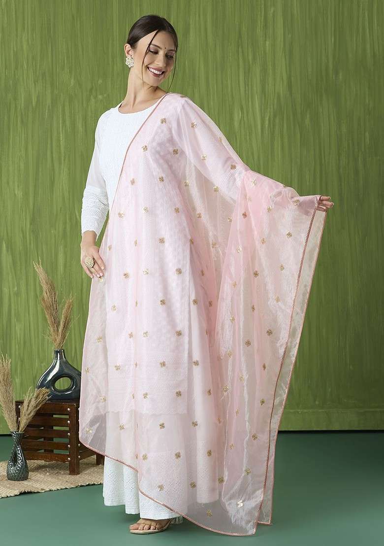 Embroidered Dupatta With Sequinned - Indya